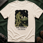 Sasquatch Tarot T-Shirt — 'The Hermit: Go Looking' Bigfoot Lantern Night Hiking Tee