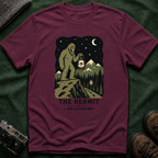 Sasquatch Tarot T-Shirt — 'The Hermit: Go Looking' Bigfoot Lantern Night Hiking Tee