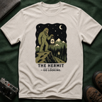 Sasquatch Tarot T-Shirt — 'The Hermit: Go Looking' Bigfoot Lantern Night Hiking Tee