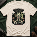 The Lovers Tarot T-Shirt — Bigfoot & Alien Cosmic Reunion Graphic Tee