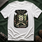 The Lovers Tarot T-Shirt — Bigfoot & Alien Cosmic Reunion Graphic Tee