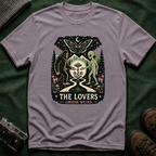 The Lovers Tarot T-Shirt — Bigfoot & Alien Cosmic Reunion Graphic Tee