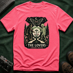 The Lovers Tarot T-Shirt — Bigfoot & Alien Cosmic Reunion Graphic Tee