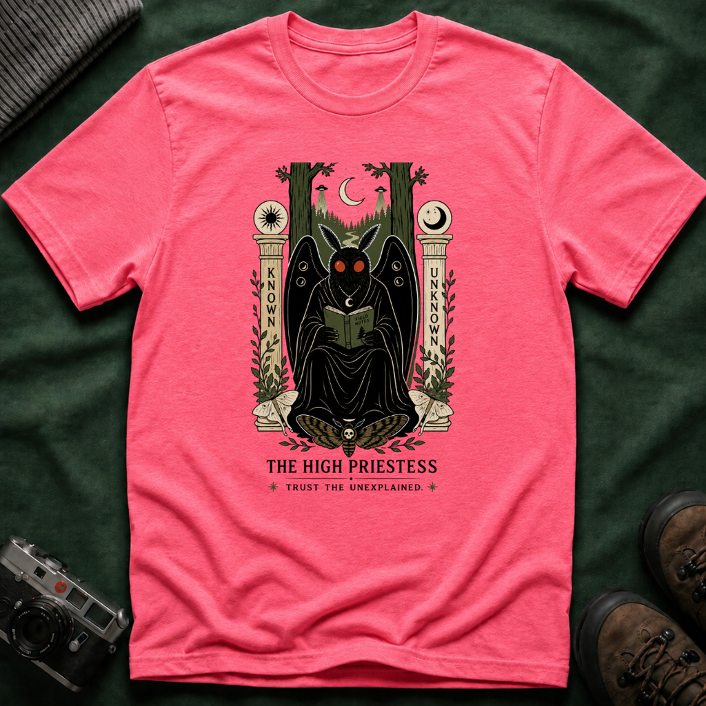 High Priestess Mothman Tarot T-Shirt — 'Known' vs 'Unknown' Mystical Graphic Tee