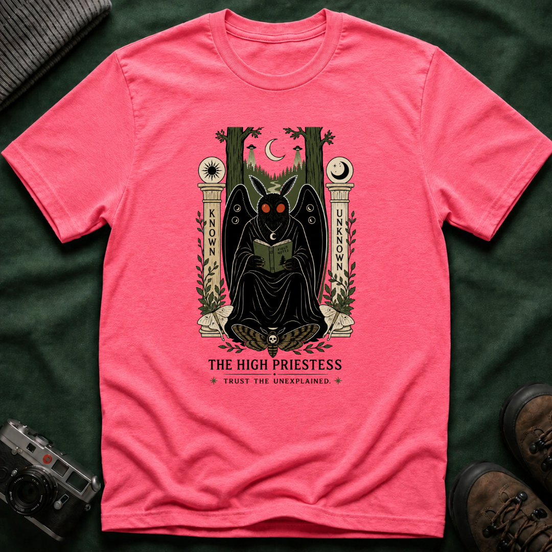 High Priestess Mothman Tarot T-Shirt — 'Known' vs 'Unknown' Mystical Graphic Tee