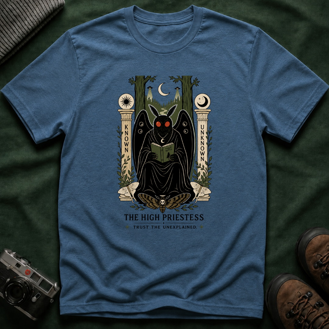 High Priestess Mothman Tarot T-Shirt — 'Known' vs 'Unknown' Mystical Graphic Tee