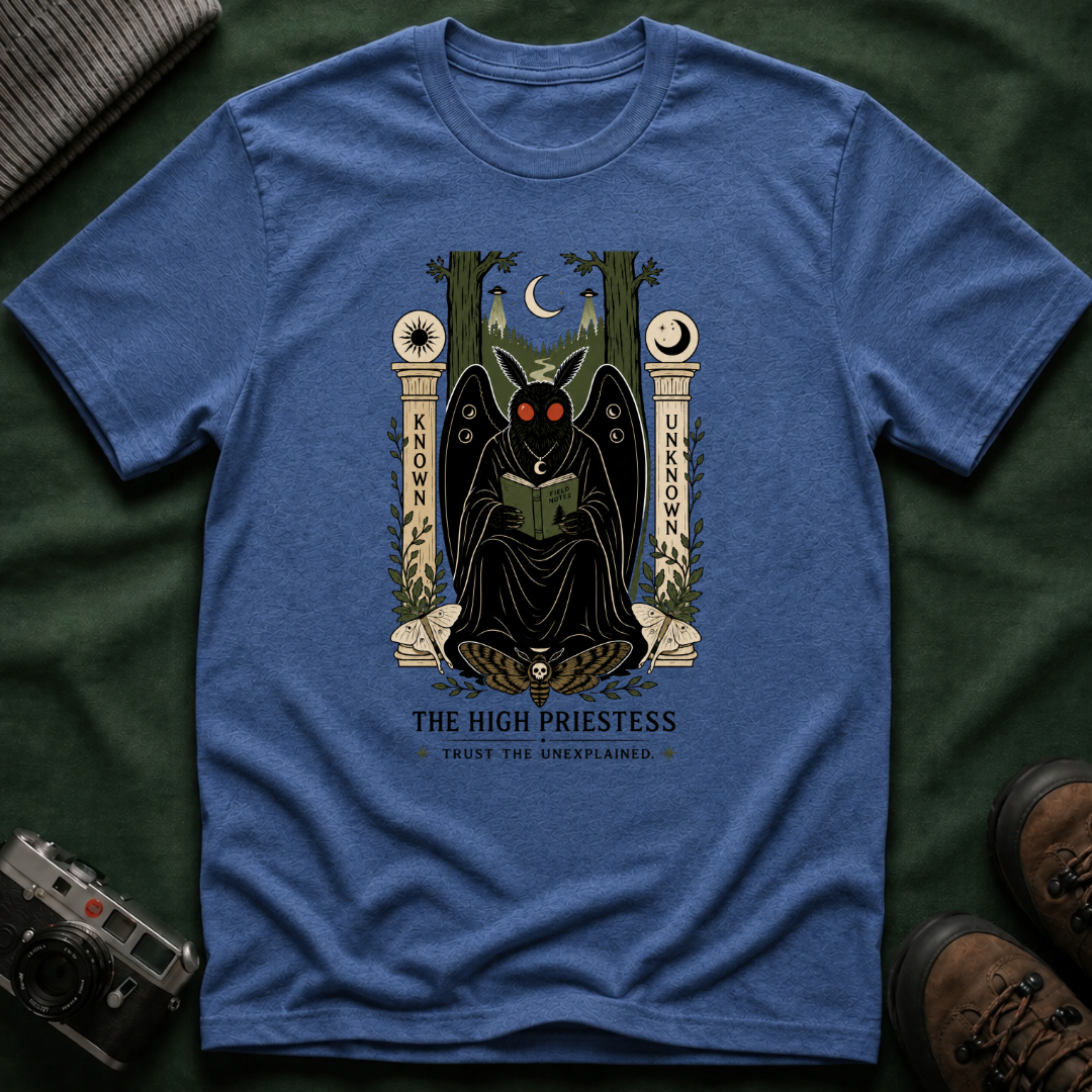 High Priestess Mothman Tarot T-Shirt — 'Known' vs 'Unknown' Mystical Graphic Tee
