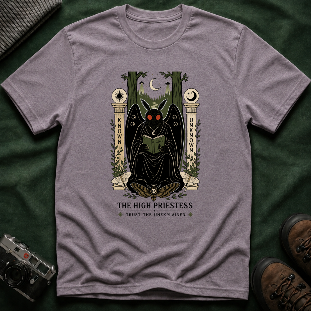 High Priestess Mothman Tarot T-Shirt — 'Known' vs 'Unknown' Mystical Graphic Tee