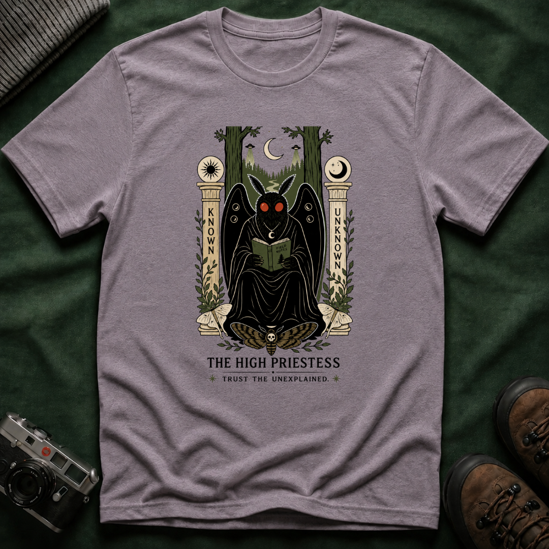High Priestess Mothman Tarot T-Shirt — 'Known' vs 'Unknown' Mystical Graphic Tee