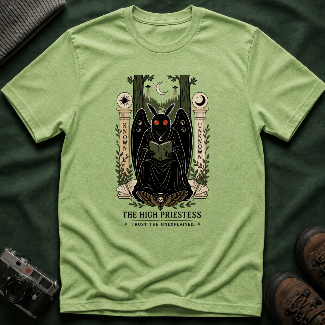 High Priestess Mothman Tarot T-Shirt — 'Known' vs 'Unknown' Mystical Graphic Tee