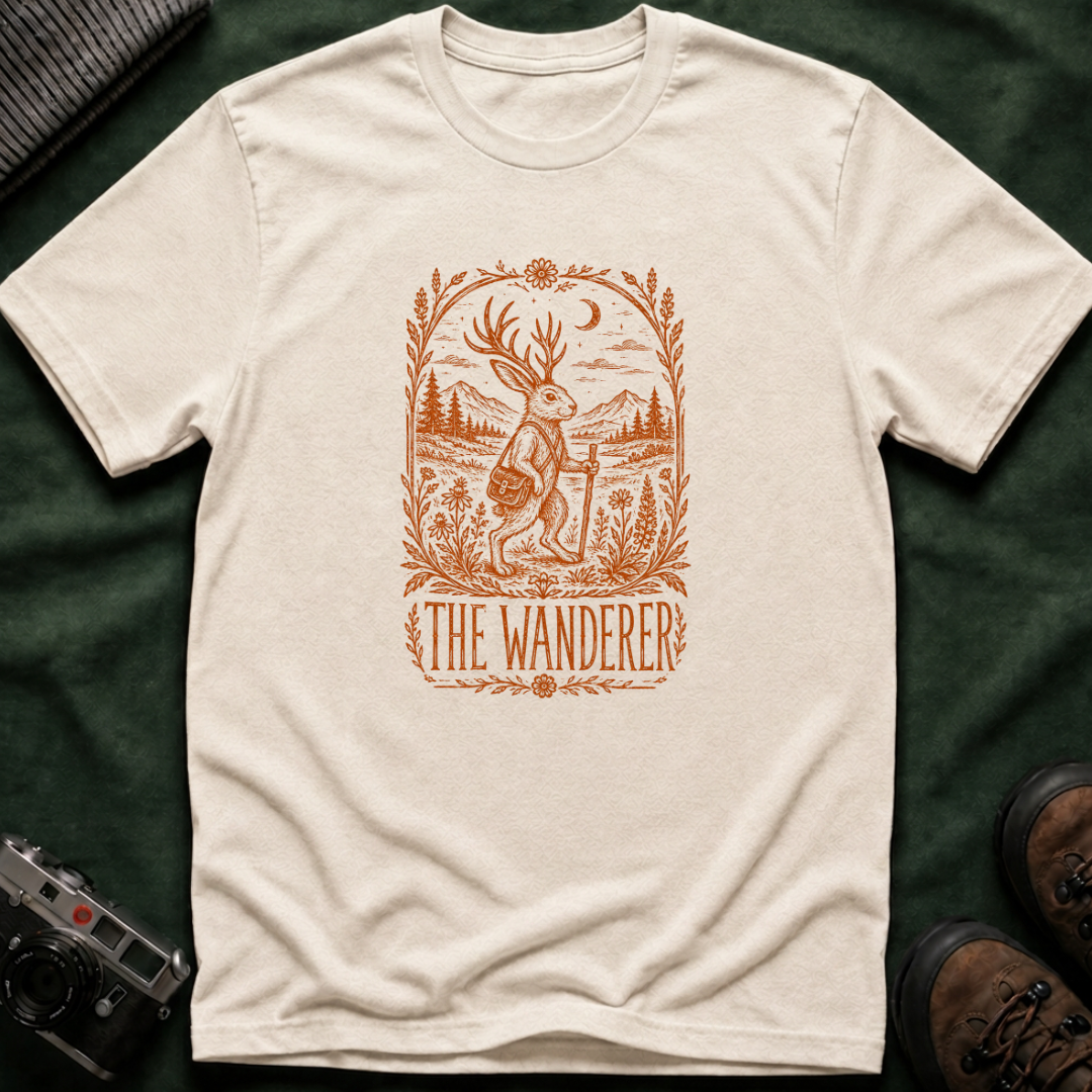 The Wanderer T‑Shirt — Vintage Jackalope Explorer Graphic Tee