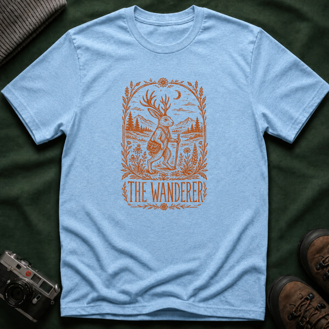 The Wanderer T‑Shirt — Vintage Jackalope Explorer Graphic Tee