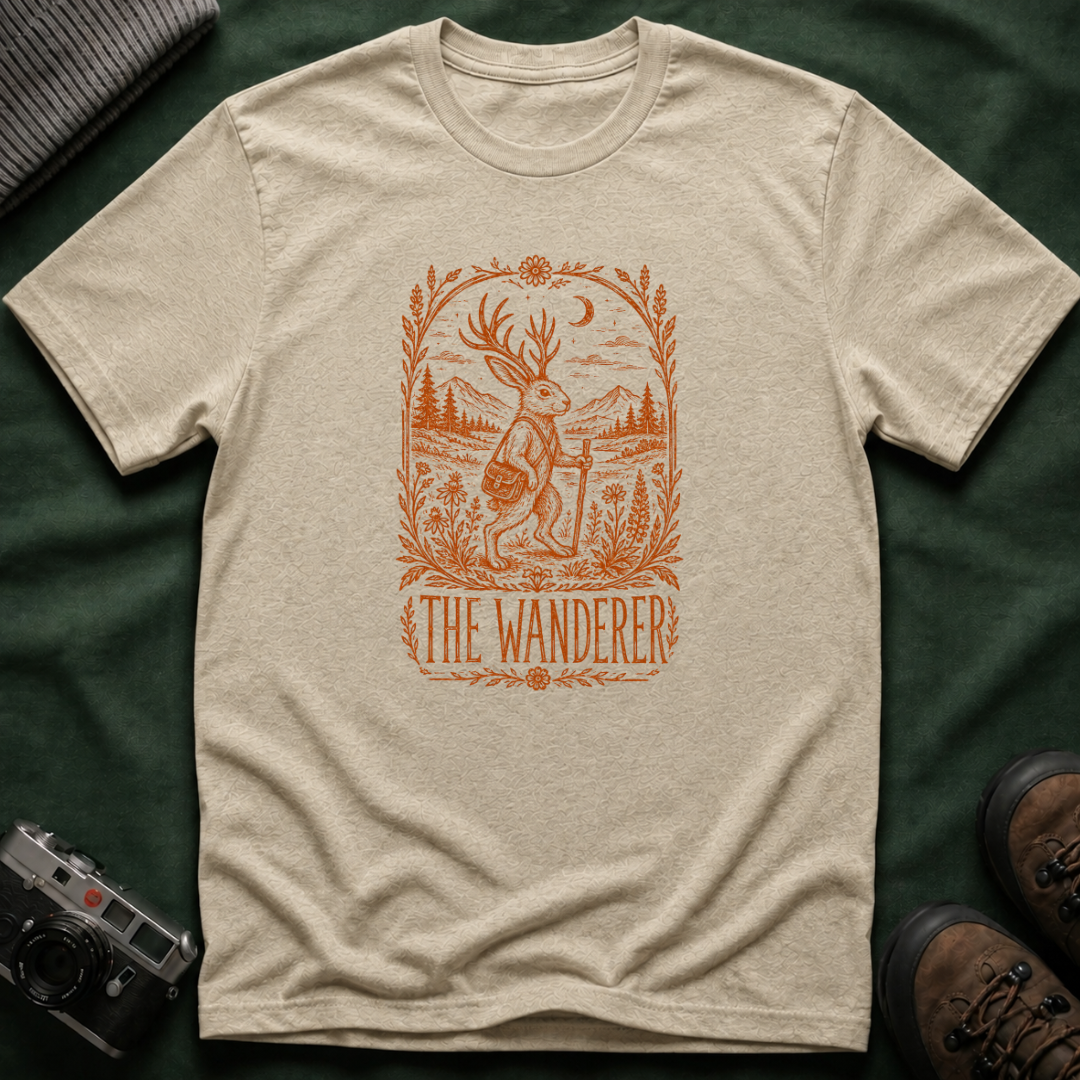 The Wanderer T‑Shirt — Vintage Jackalope Explorer Graphic Tee