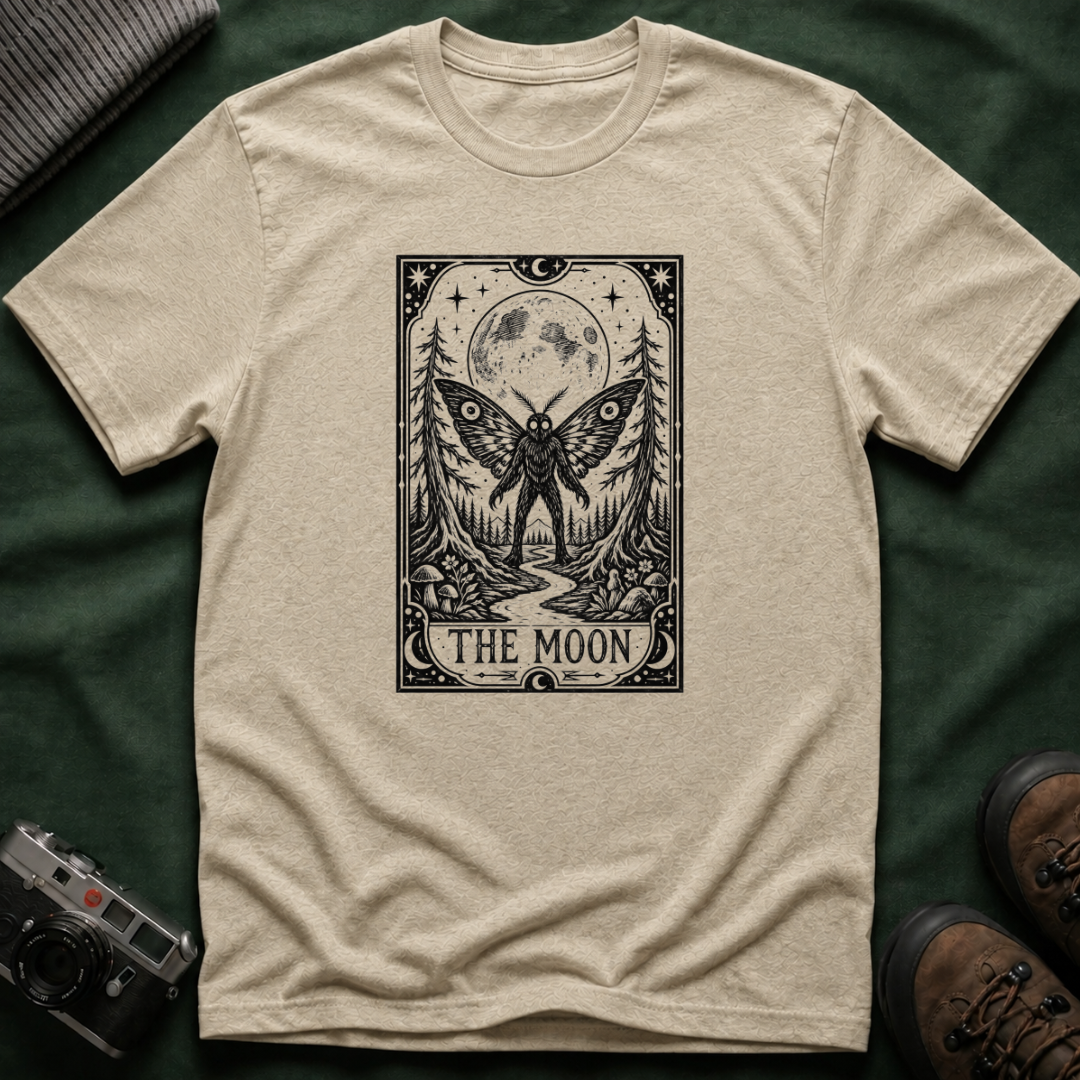 Mothman & Moon Tarot Tee — Mystical Celestial Graphic T-Shirt