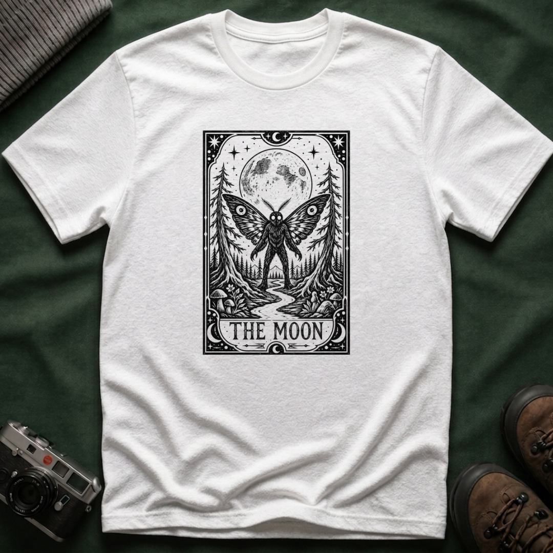 Mothman & Moon Tarot Tee — Mystical Celestial Graphic T-Shirt