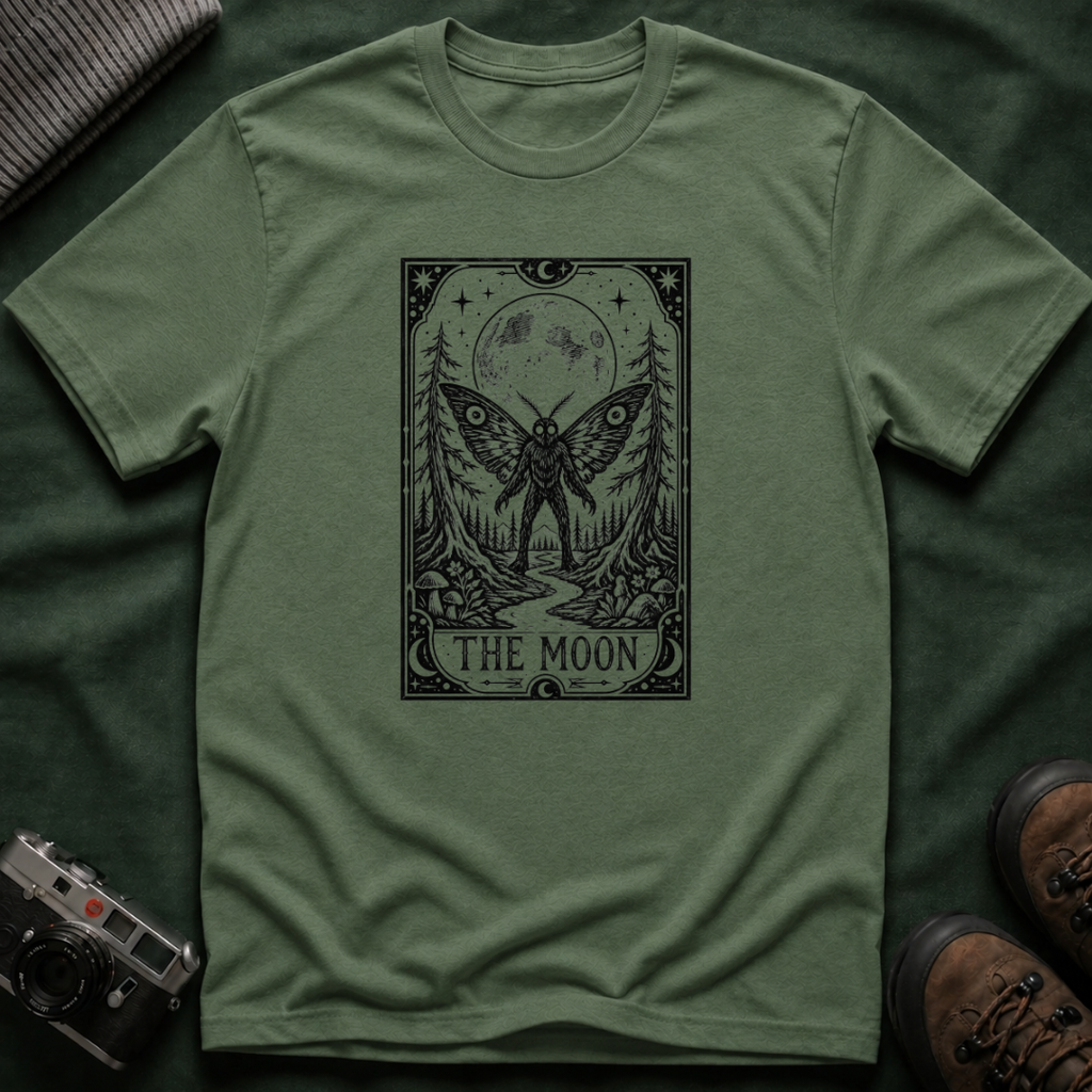 Mothman & Moon Tarot Tee — Mystical Celestial Graphic T-Shirt