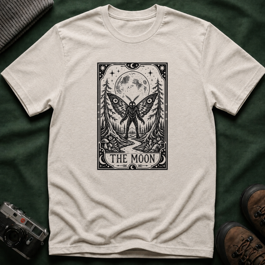 Mothman & Moon Tarot Tee — Mystical Celestial Graphic T-Shirt
