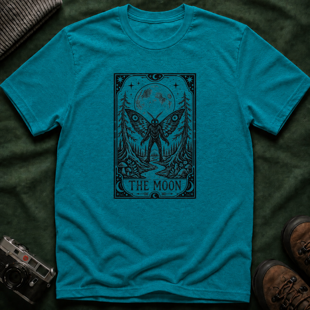 Mothman & Moon Tarot Tee — Mystical Celestial Graphic T-Shirt