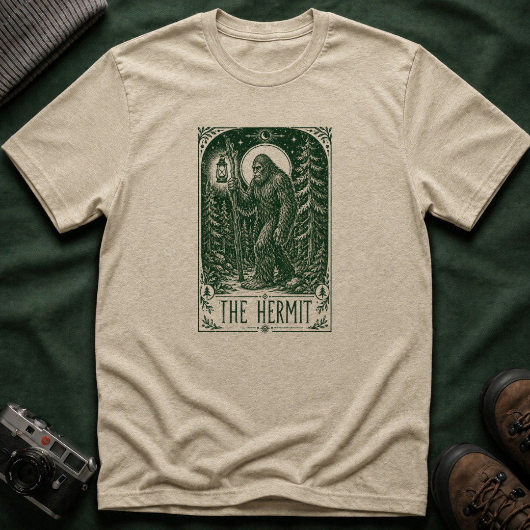 The Hermit Tarot T-Shirt — Vintage Forest Bigfoot Lantern Graphic Tee