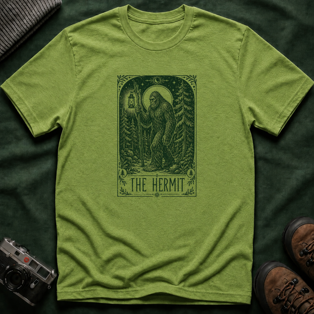 The Hermit Tarot T-Shirt — Vintage Forest Bigfoot Lantern Graphic Tee