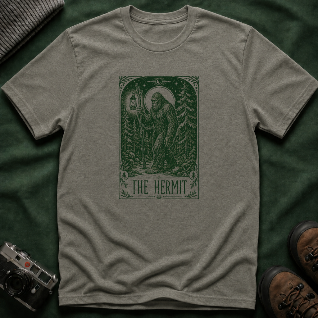 The Hermit Tarot T-Shirt — Vintage Forest Bigfoot Lantern Graphic Tee