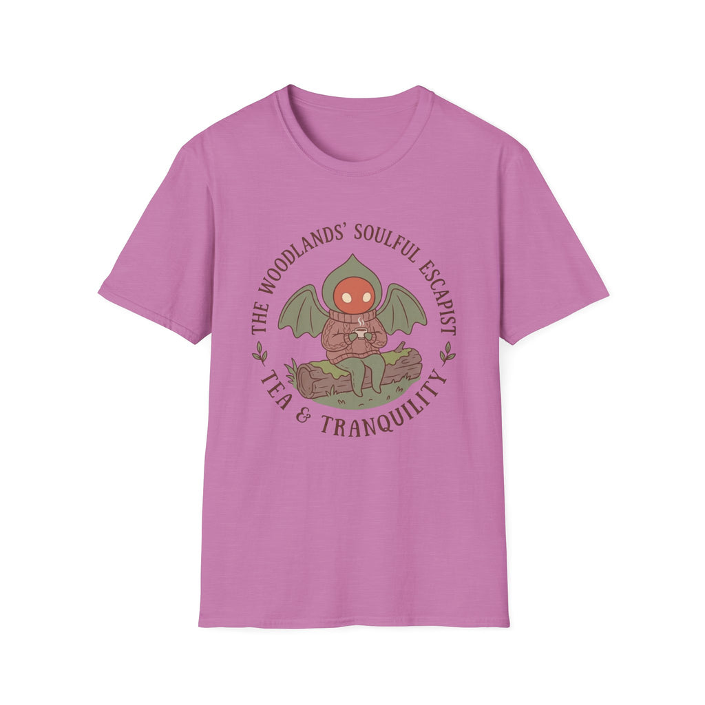 The Woodlands' Soulful Escapist T-Shirt — Cute Flatwoods Monster Tea & Tranquility Graphic