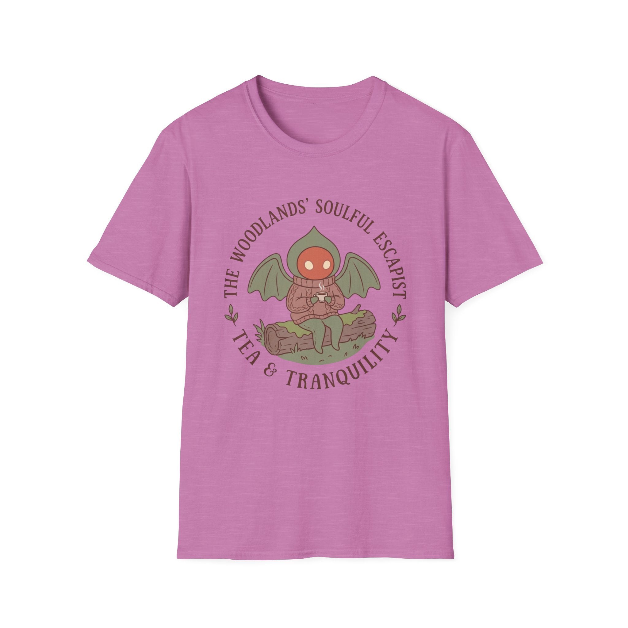 The Woodlands' Soulful Escapist T-Shirt — Cute Flatwoods Monster Tea & Tranquility Graphic