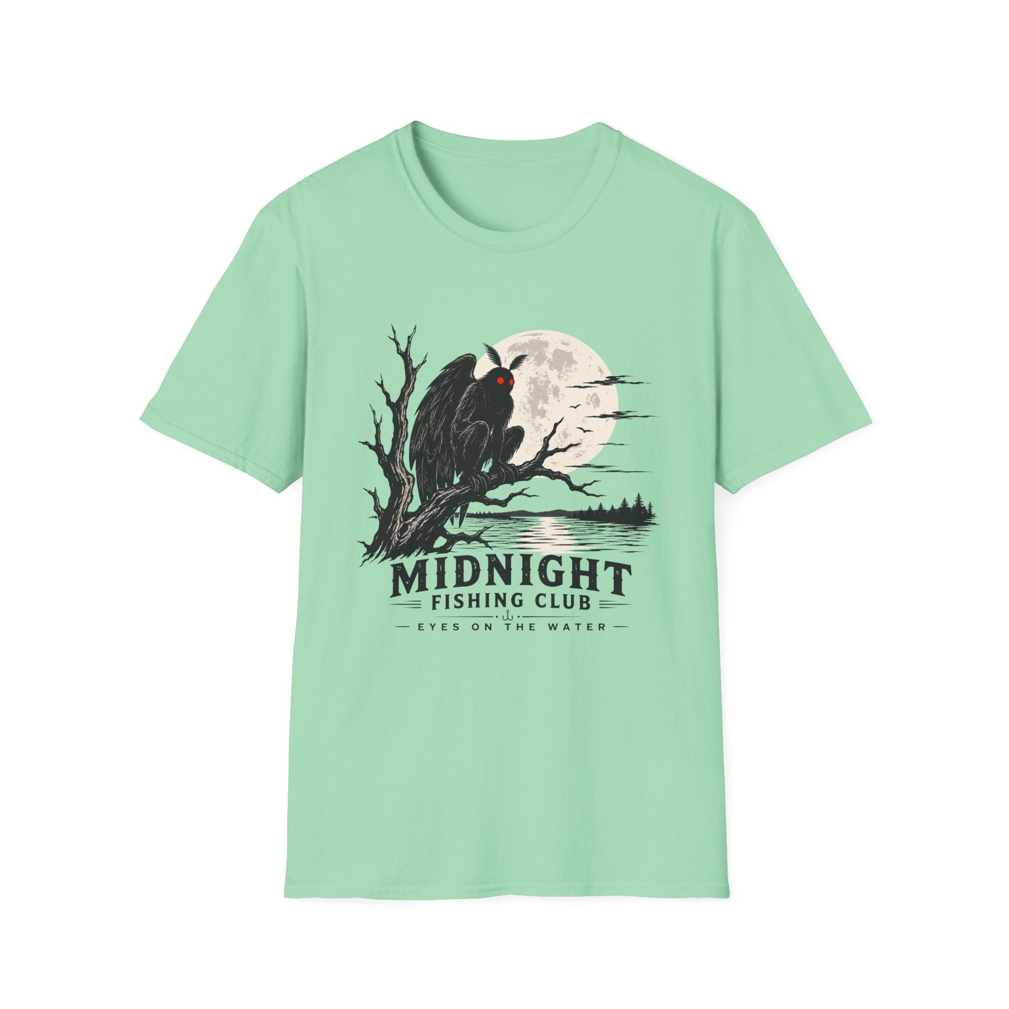 Midnight Fishing Club T-Shirt — Gothic Mothman Moon Graphic Tee