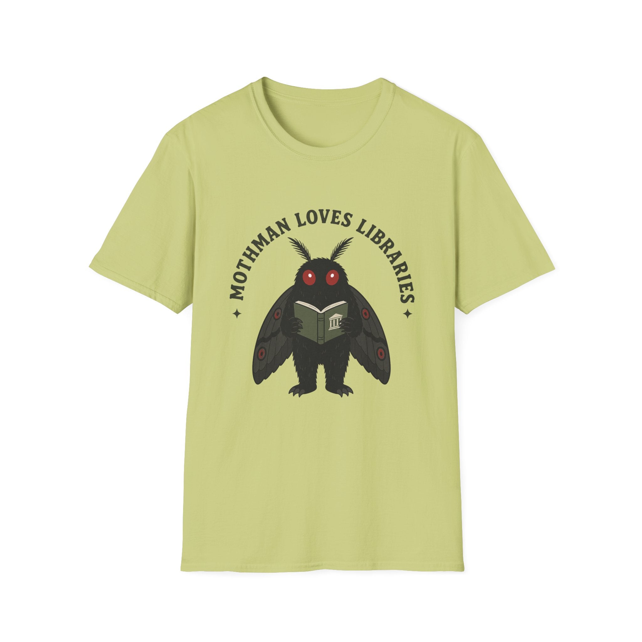 Mothman Loves Libraries T-Shirt — Cute Cottagecore Cryptid Reading Tee