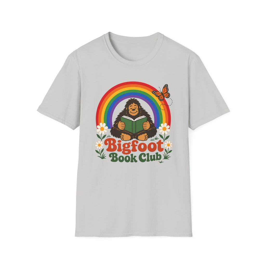 Bigfoot Book Club T-Shirt — Rainbow Reading Sasquatch Tee