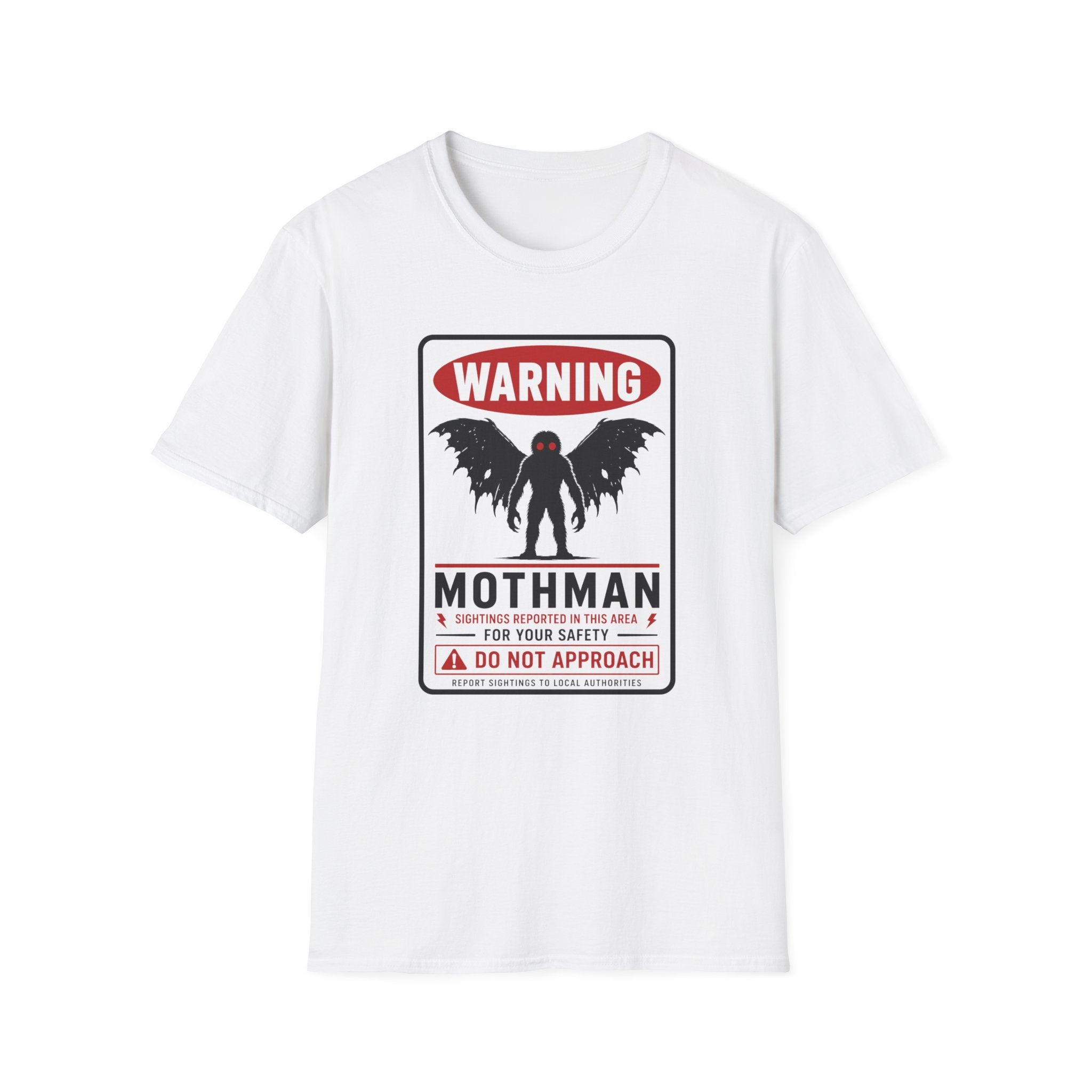 Warning: Mothman T-Shirt — Vintage Cryptid Warning Sign Tee