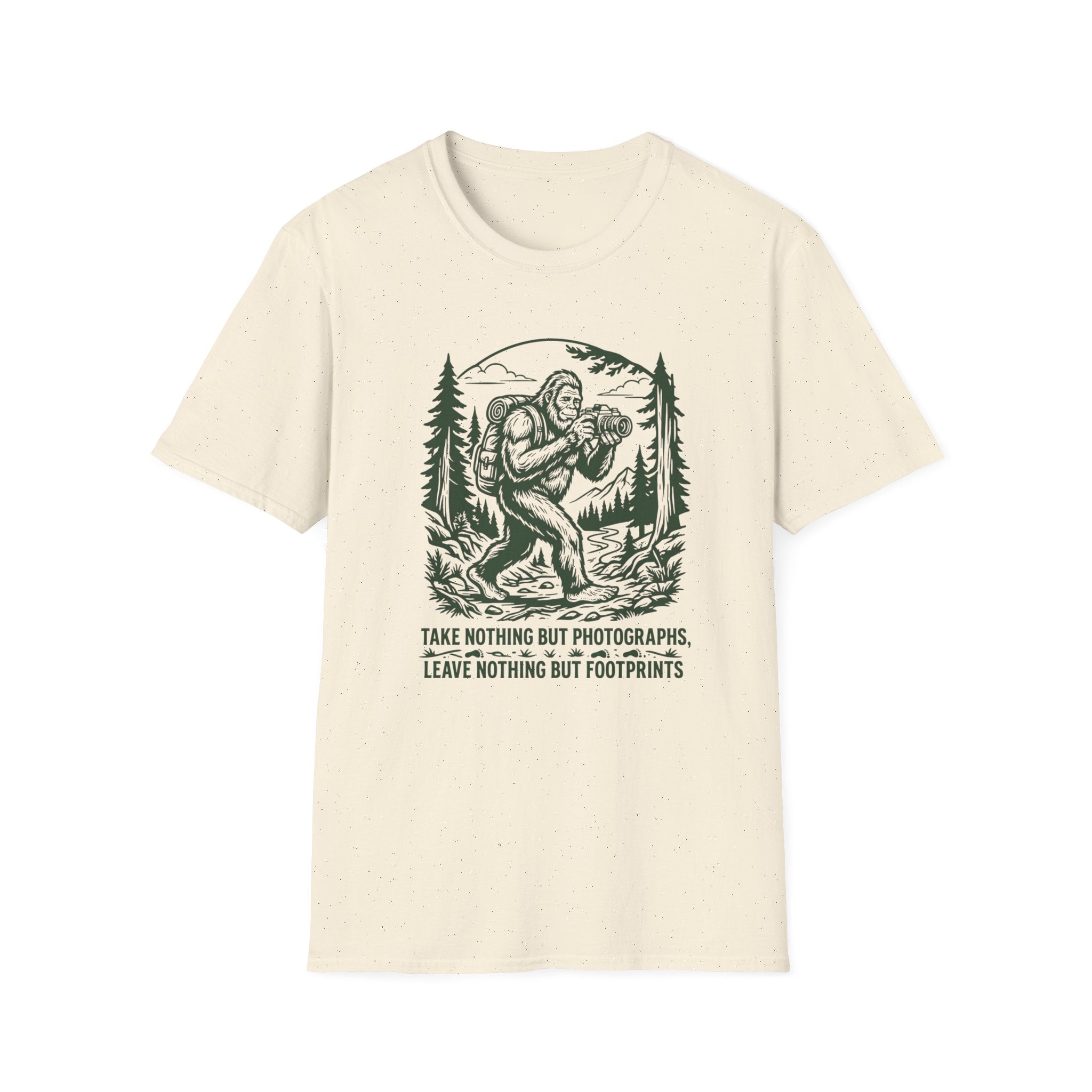 Sasquatch Photographer T-Shirt — “Take Nothing But Photographs” Outdoor Hiking Shirt