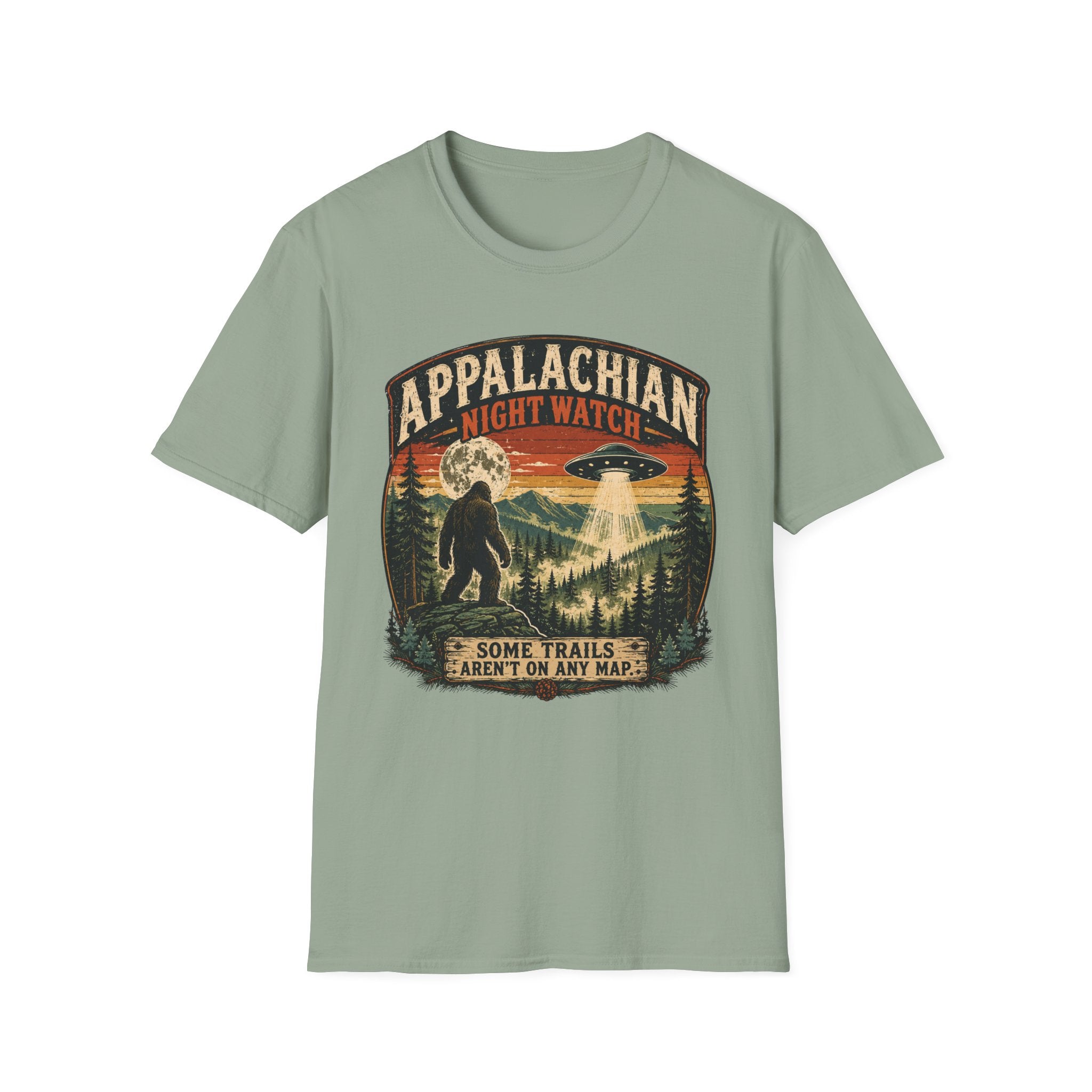 Appalachian Night Watch T-Shirt — Sasquatch UFO Retro Outdoor Tee