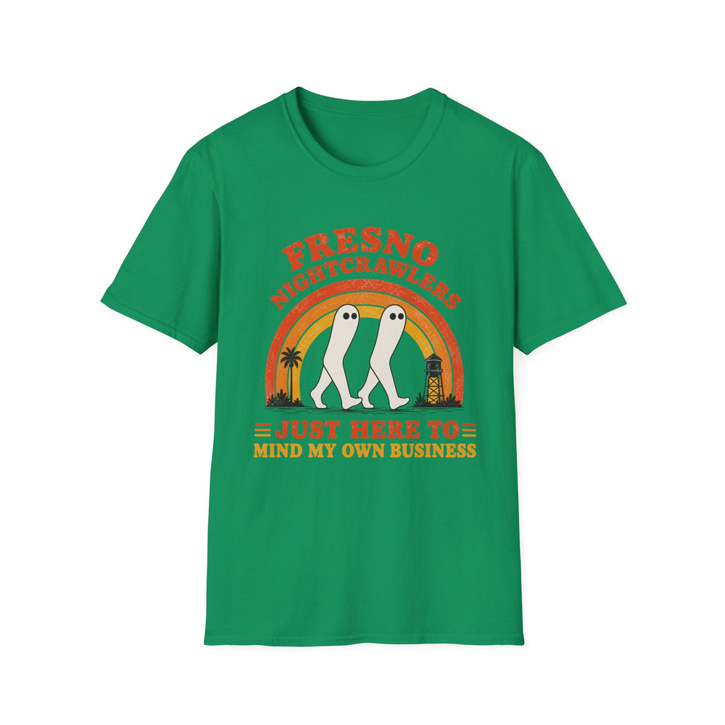 Fresno Nightcrawlers T-Shirt — Retro Cryptid Graphic Tee (“Just Here To Mind My Own Business”)