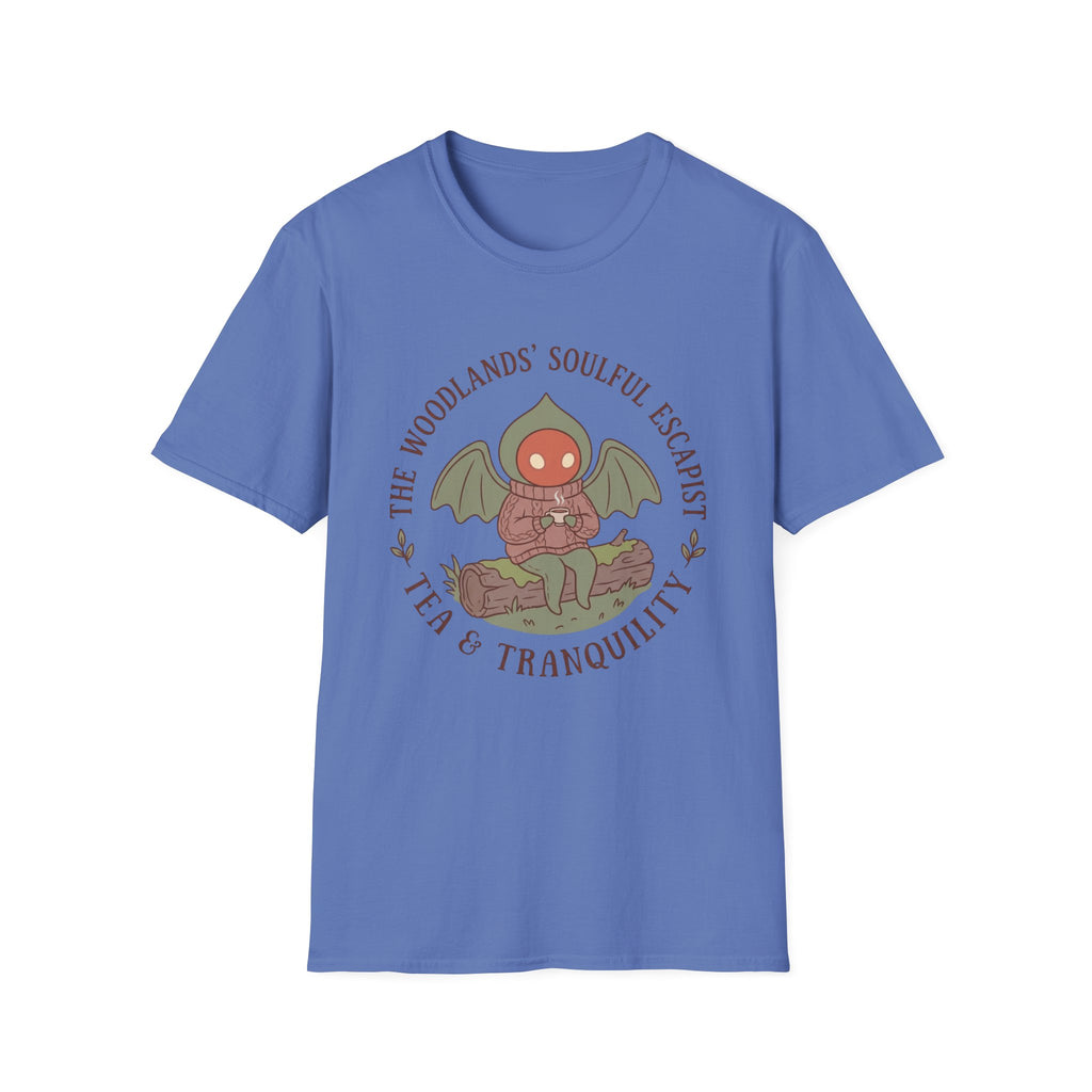 The Woodlands' Soulful Escapist T-Shirt — Cute Flatwoods Monster Tea & Tranquility Graphic
