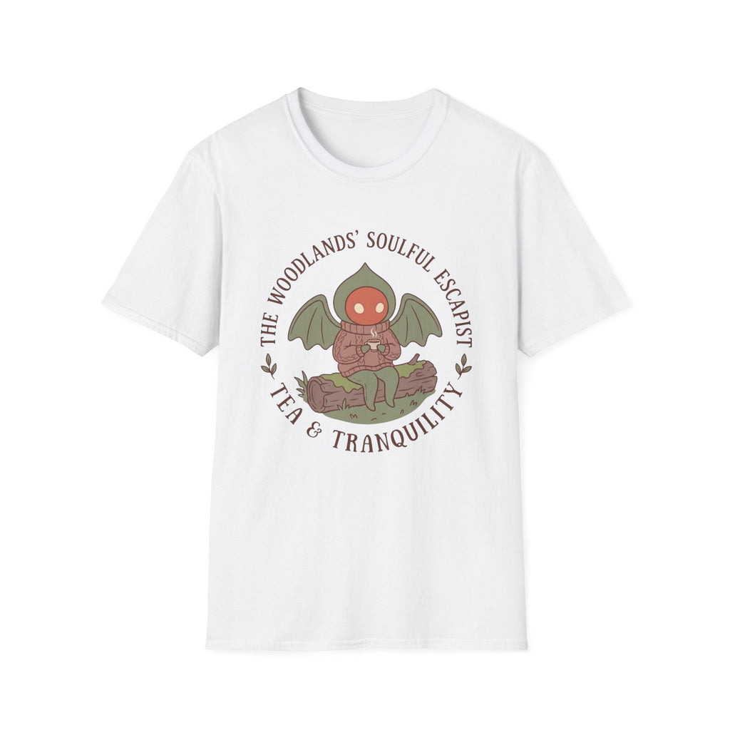 The Woodlands' Soulful Escapist T-Shirt — Cute Flatwoods Monster Tea & Tranquility Graphic