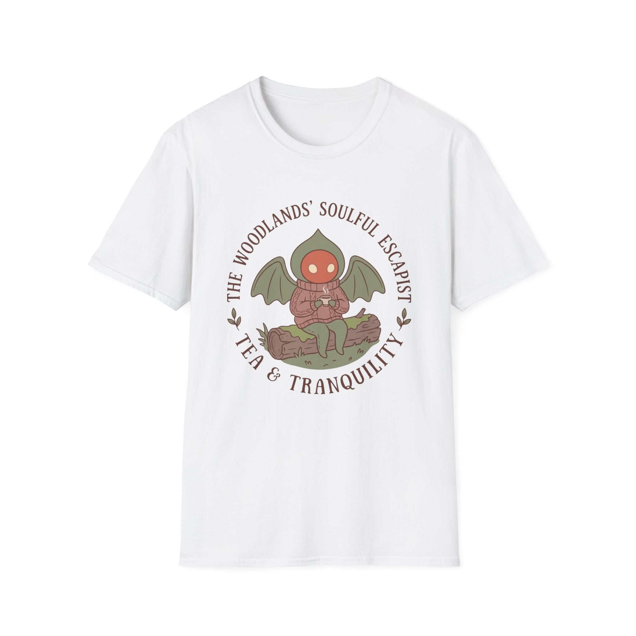 The Woodlands' Soulful Escapist T-Shirt — Cute Flatwoods Monster Tea & Tranquility Graphic