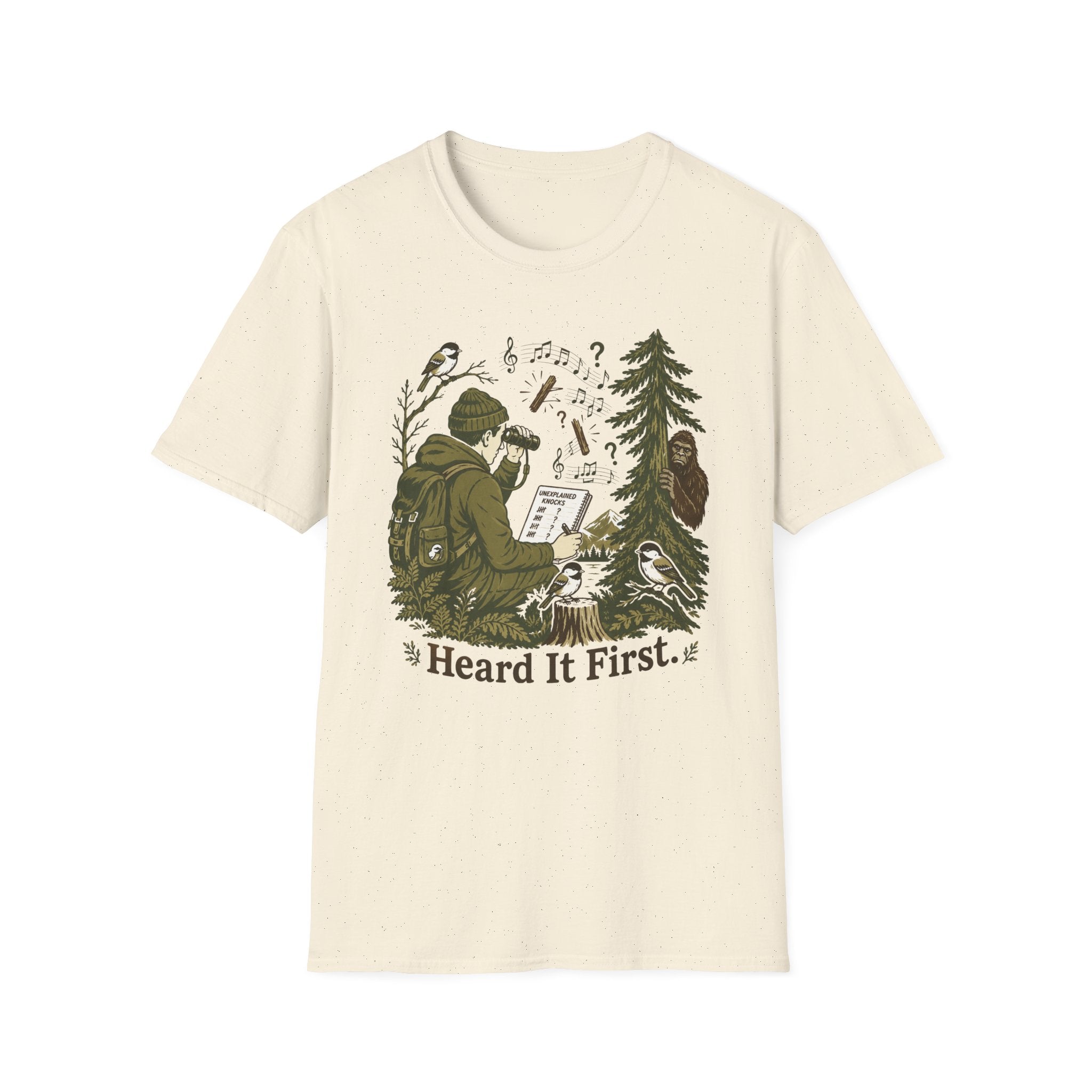 Heard It First T‑Shirt — Birdwatching & Bigfoot Nature Tee