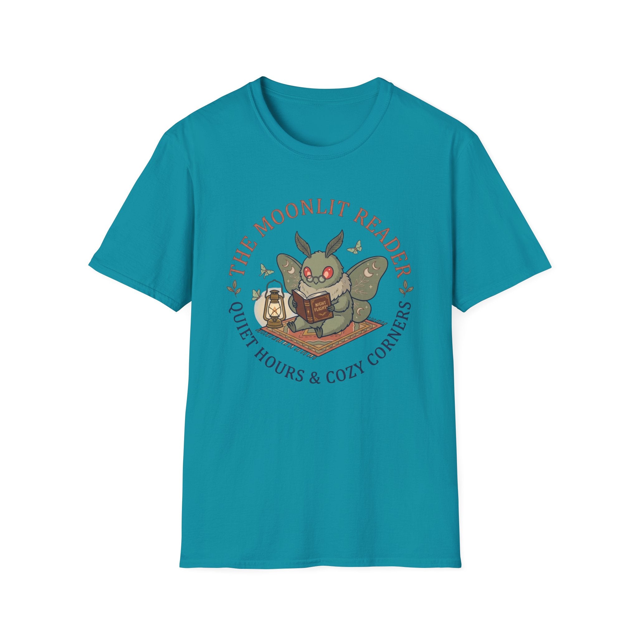 Cute Mothman T-Shirt — The Moonlit Reader Cottagecore Illustration Cozy Reading Tee