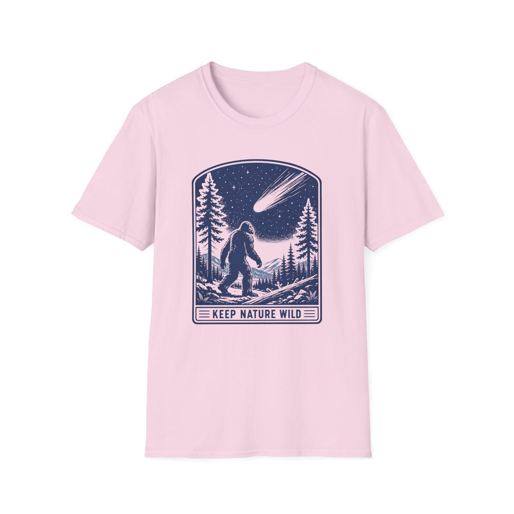 Bigfoot Stargazing T‑Shirt — Keep Nature Wild Forest Comet Design