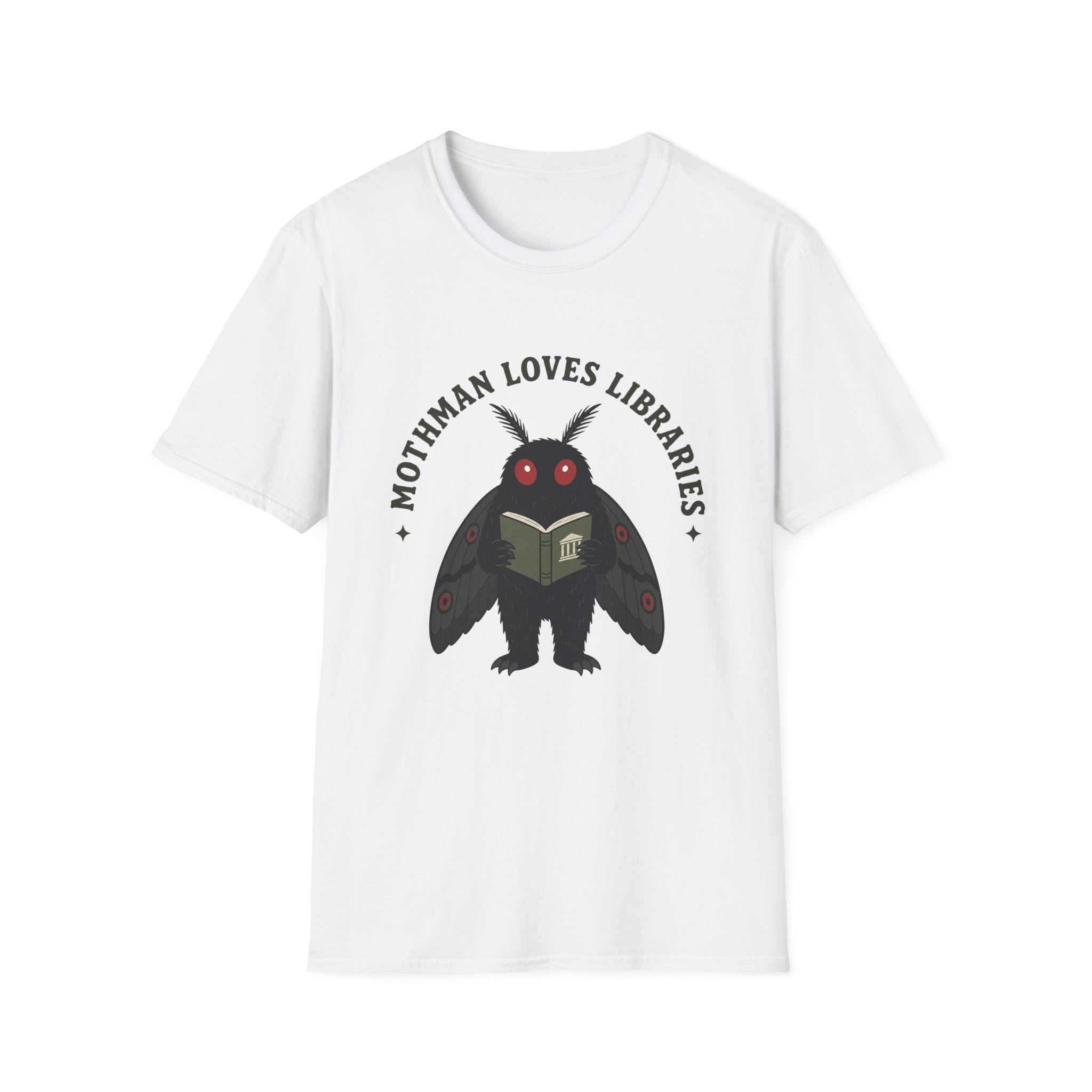 Mothman Loves Libraries T-Shirt — Cute Cottagecore Cryptid Reading Tee