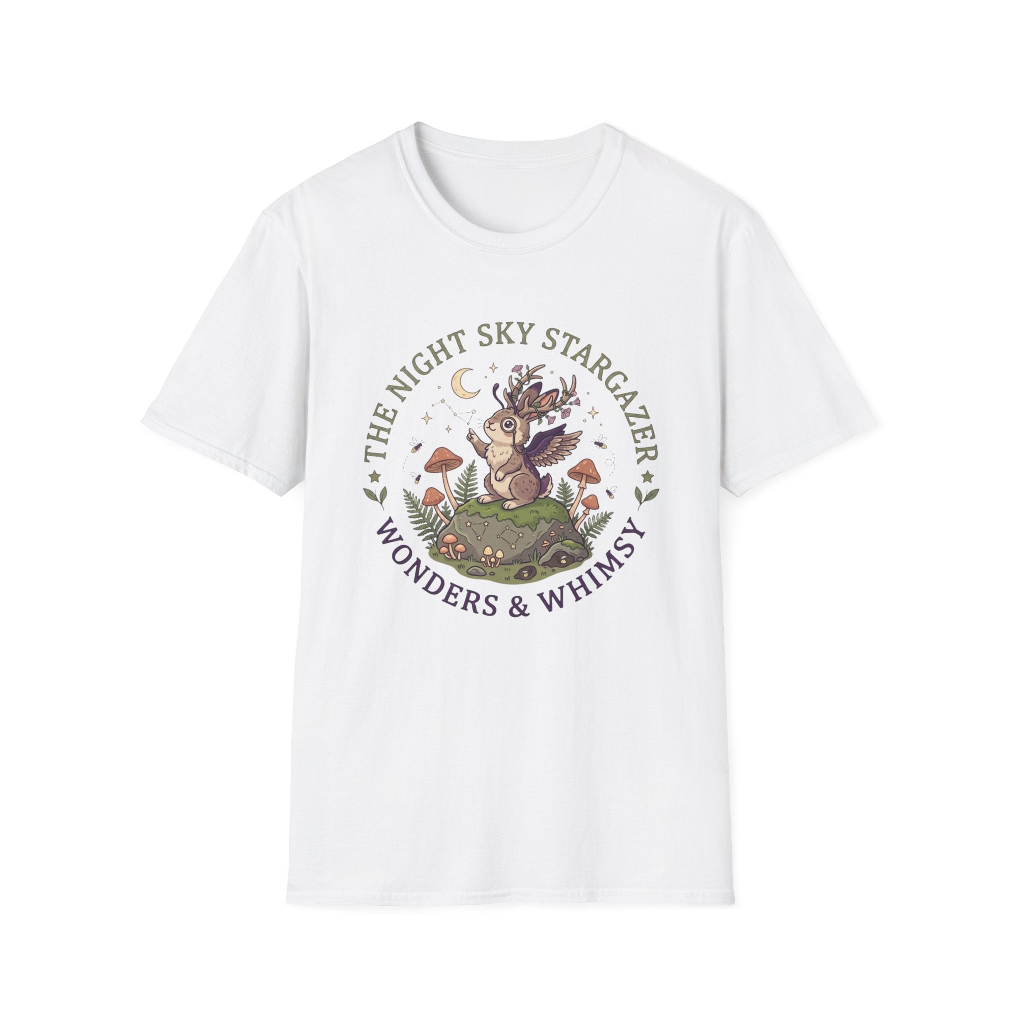 Cottagecore Woodland Jackalope T‑Shirt — “The Night Sky Stargazer” Cute Nature Tee