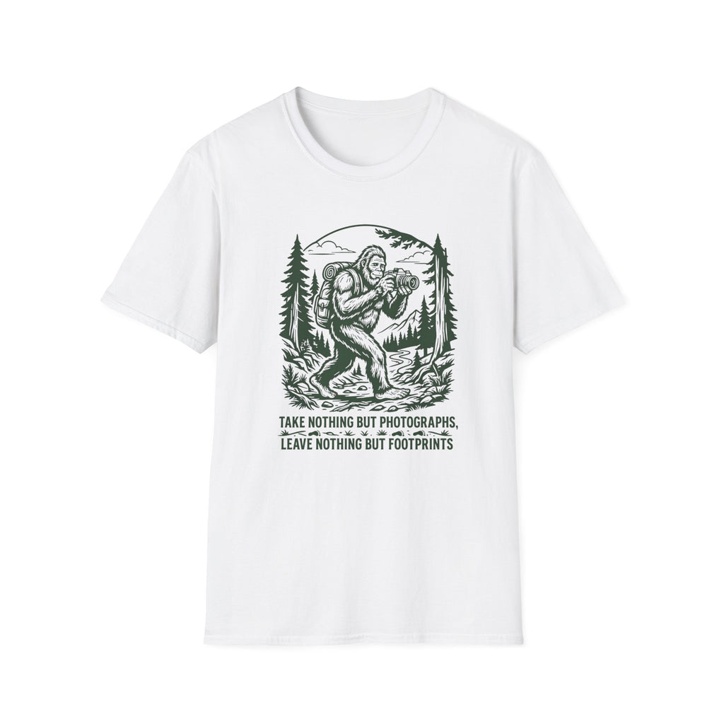 Sasquatch Photographer T-Shirt — “Take Nothing But Photographs” Outdoor Hiking Shirt
