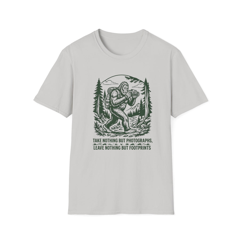 Sasquatch Photographer T-Shirt — “Take Nothing But Photographs” Outdoor Hiking Shirt