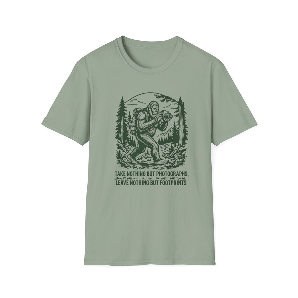 Sasquatch Photographer T-Shirt — “Take Nothing But Photographs” Outdoor Hiking Shirt