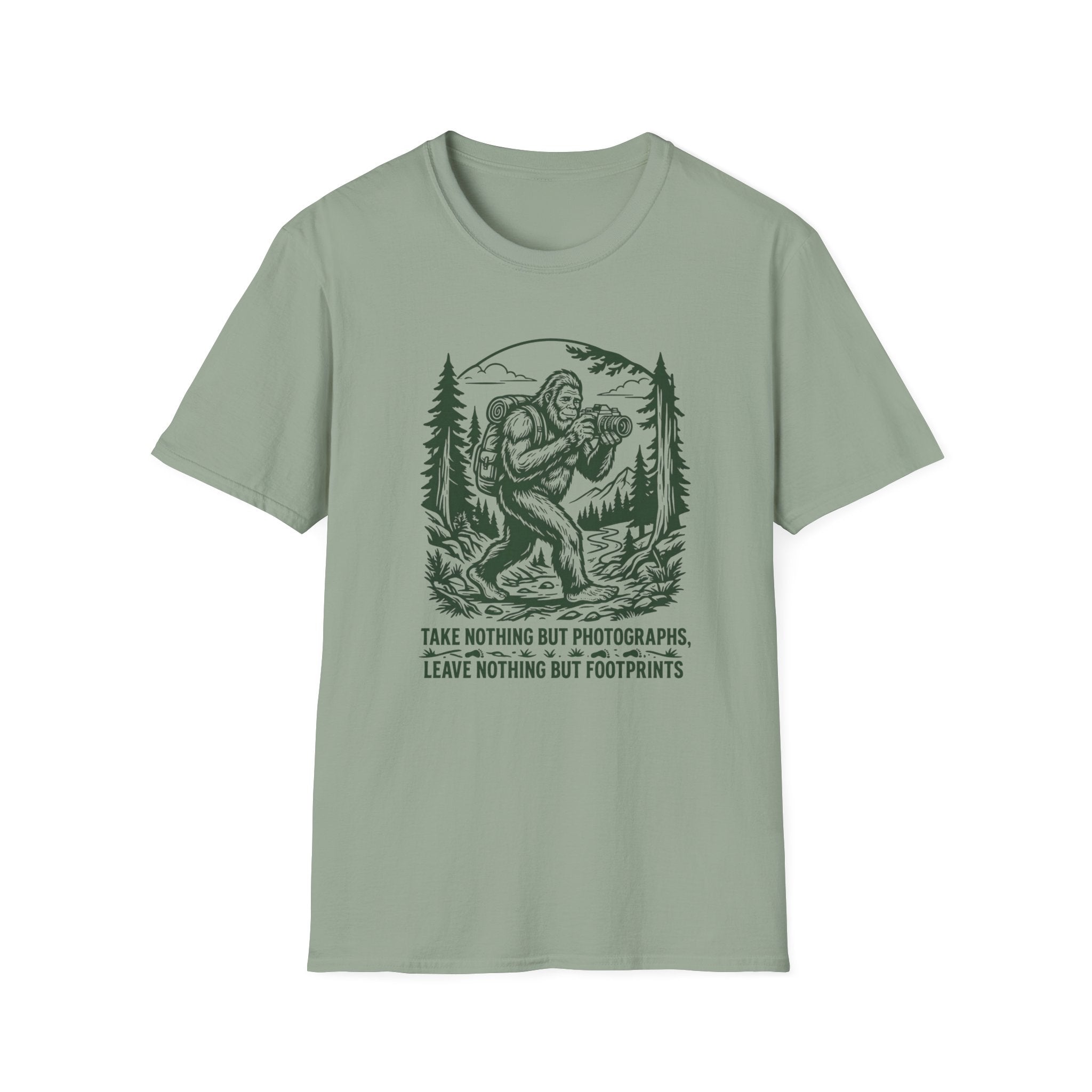 Sasquatch Photographer T-Shirt — “Take Nothing But Photographs” Outdoor Hiking Shirt