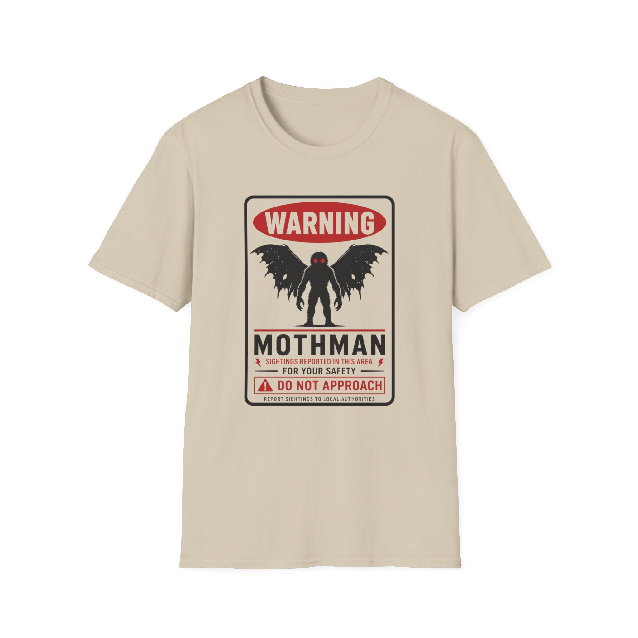 Warning: Mothman T-Shirt — Vintage Cryptid Warning Sign Tee