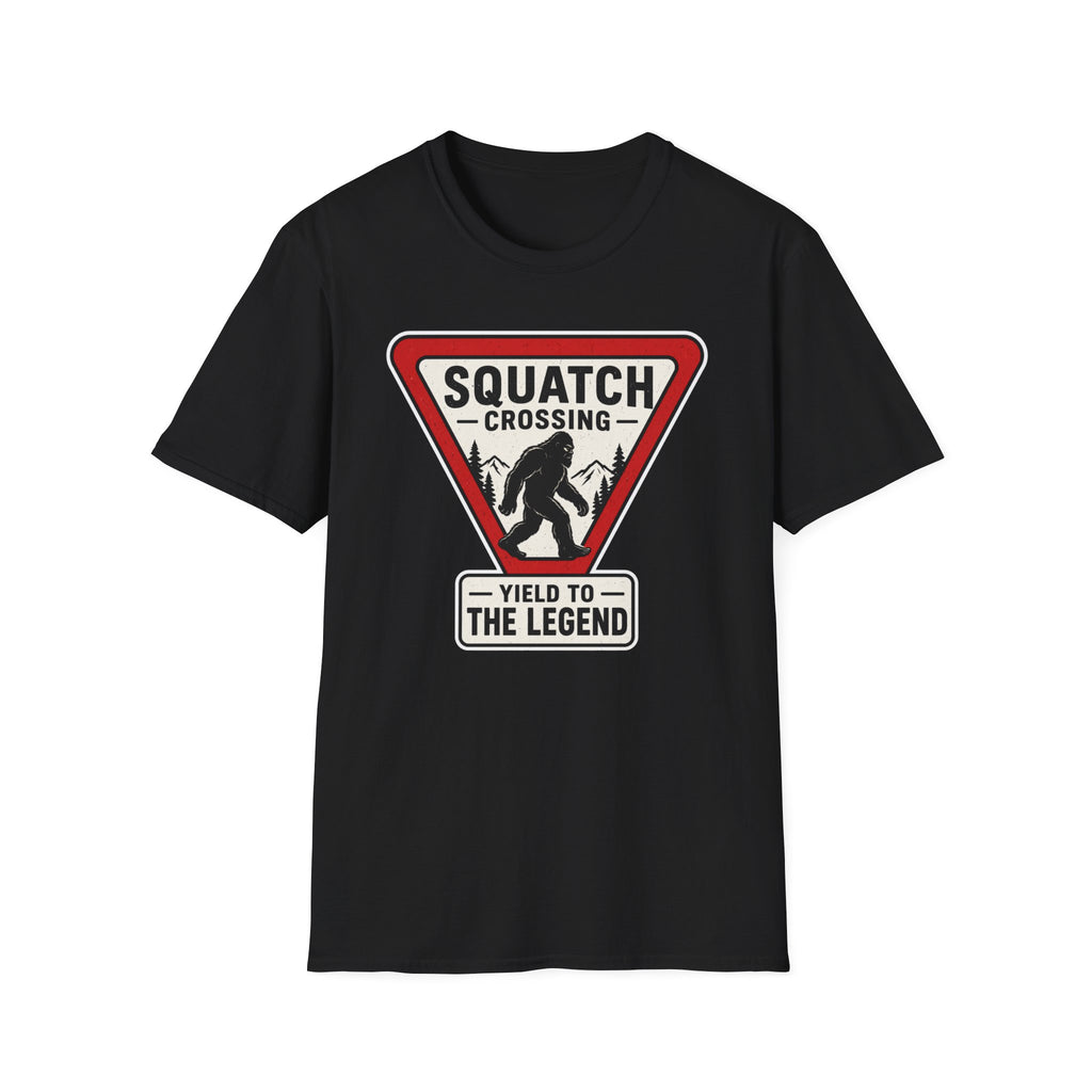 Squatch Crossing T‑Shirt — Sasquatch / Bigfoot Novelty Tee