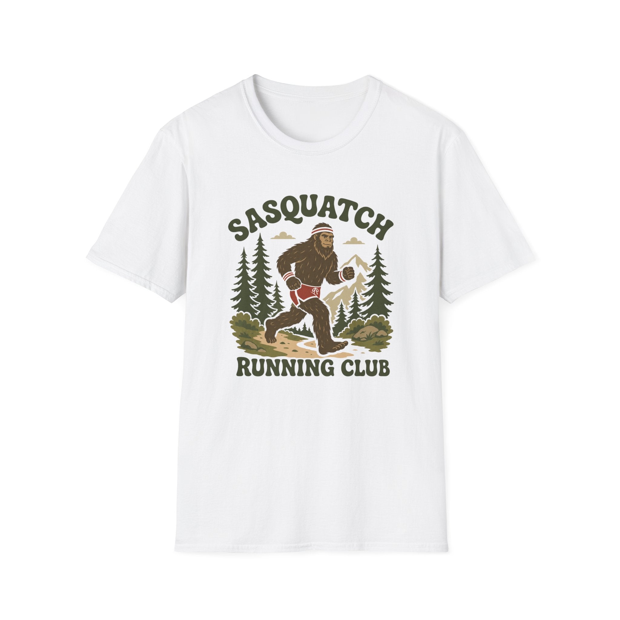 Sasquatch Running Club T-Shirt — Retro 70s Bigfoot Forest Graphic Tee