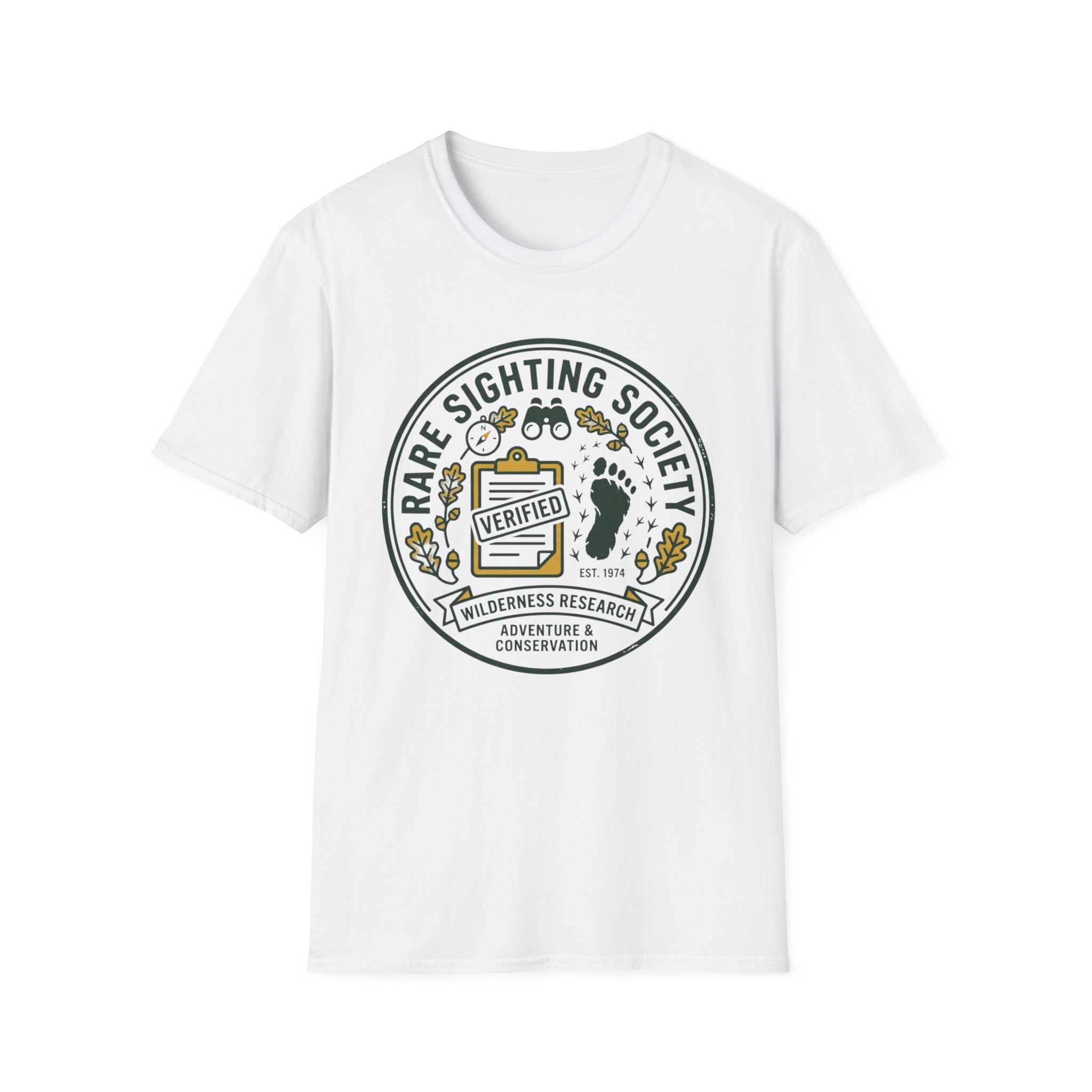 Rare Sighting Society T-Shirt — "Verified" Bigfoot Conservation Badge